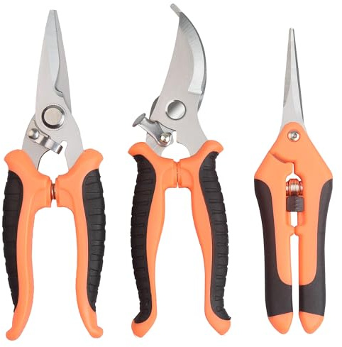 3pcs Garten Gartenschere Astschere Set-Orange | Professionelle Edelstahl Scheren für Rosen, Äste, Hecken, Obst, Gemüse, Bonsai und Gartenarbeit