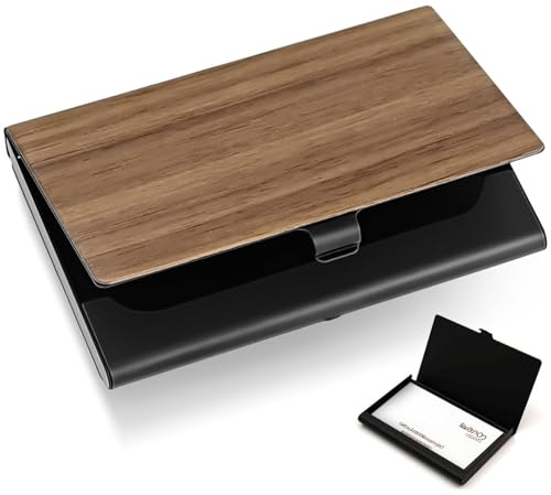 Alethron Étui pour cartes de visite en bois de noyer et métal - Personnalisé - Pour homme et femme
