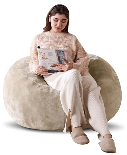 Extra Large Bean Bag Boneless Floor Sofa Chair Memory Foam Corduroy - Oversized for Adults & Kids, Indoor Outdoor Garden Lounge - Bean Bag Bed Gaming Lounging Bedroom Balcony (Apricot, 90×60（cm）