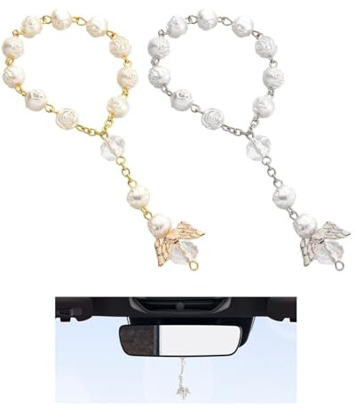 2 Stück Schutzengel-Anhänger mit Herz & FlügelnRosenkranzRückspiegel Anhänger, Guardian Angel, Auto Deko Innenraum, Glücksbringer,Taufe, Weihnachten, Geburtstag Schutzengel Geschenk（Gold/Silber）
