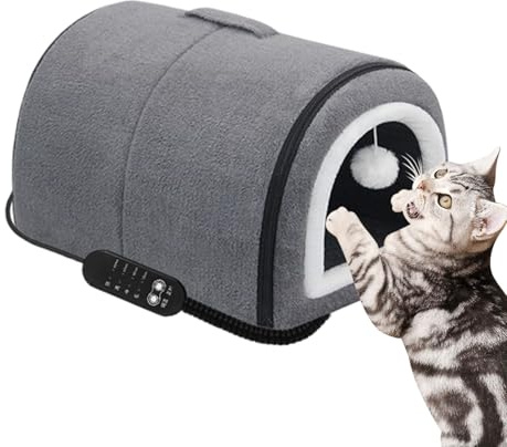 Katzenhaus Beheizt - Katzenbett Höhle | Abnehmbar Waschbares Halbgeschlossenes Wärmenest Temperaturregulierung Winter Kleines Haustier Schlafplatz Outdoor