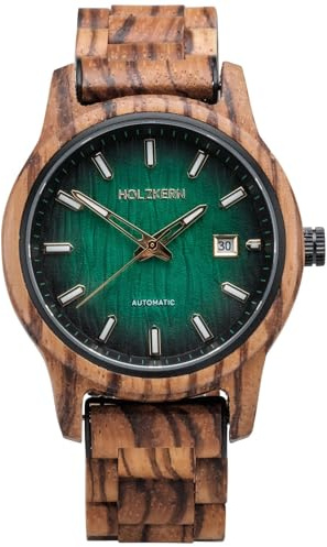 HOLZKERN Herren-Armbanduhr Automatik Nightbird Zebrano/Grün 9010631022273