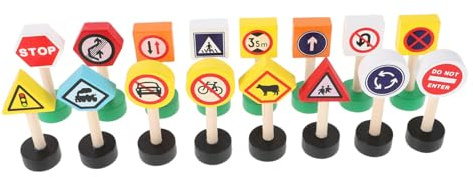 Beaupretty Panneau Signalisation Garçon et Filles en Bois 16pcs, Jouets Éducatifs Colorés pour Apprentissage Interactif Sécurité Routière la Maison Classe