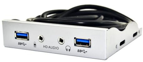 Jrudjsnhhty Hub USB 3.0 à 2 ports USB 3.0 Panneau avant PC avec audio HD 3,5 mm Prise casque Micro Argent Blanc