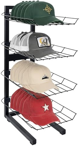 koretech Hat Display 4 Tier, Hat Rack Stand, Metal Hat Stands for Multiple Hats, Commercial Retail Hats Display, Black