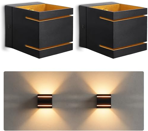 SSC-LUXon KOURA Wandlampe 2er schwarz-gold indirekt Schlitzlicht für G9 | Zwei Wandlampen schwarz-gold mit Schlitzlicht - indirekte Ausstrahlung für Flur & Wohnraum, für G9 (ohne Leuchtmittel)