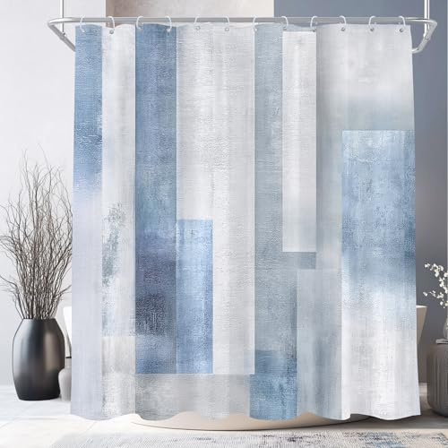 Cinbloo Blue Grey Gray 72Wx72H Shower Curtain Abstract Rustic Vintage Contemporary Color Blocks Minimalist Simple Watercolor Painting Bathroom Curtain Set Aesthetic Bath Bathroom Accessories Decor