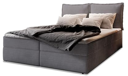 Masseno Boxspringbett LENTE 180x200 cm Komplett-Set mit Matratze und Topper, Polsterbett mit Zwei Bettkästen -Dunkelgrau, Lincoln 85