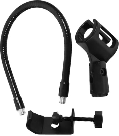1 Satz Flexible Schwanenhals Mikrofonständer Schwarz mit Clip | Eisen und Abs, Verstellbare Ausrichtung per Schlauch, Kompakte Tischlösung für Mehrere Größen