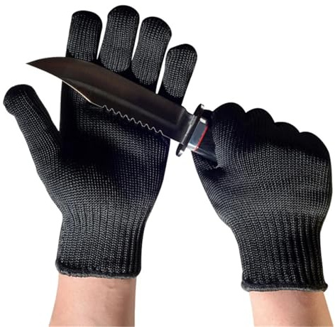 BAFEIYA Guantes anticorte HPPE Nivel 5, Multiusos, Resistentes a Cortes y arañazos, Grado 5, protección, Color Negro.(22cm)