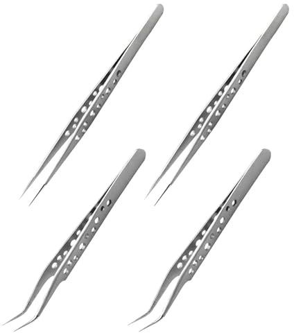 DOITOOL Pinzas de Precisión de Acero Inoxidable 4 Piezas Puntas Rectas y Curvas Herramienta para Reparación Electrónica Manualidades Joyería y Laboratorio Tamaño Compacto Resistente