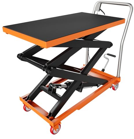 Hydraulic Lift Table Cart, 330 LBS Capacity 50 in Lifting Height, Manual Double Scissor Lift Table with Locking Wheels and Non-Slip Pad, Hydraulic Scissor Cart for Material Handling