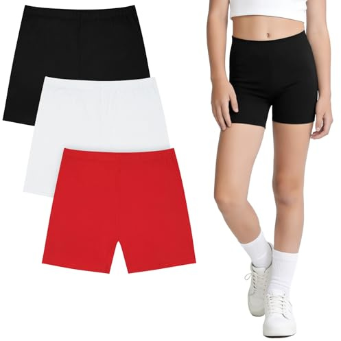 Alaoo Shorts under klänning för flickor, set med 3 cykelshorts korta leggings med elastiskt midjeband byxor, barn korta byxor gymnastik lätta och bekväma dansande sportshorts