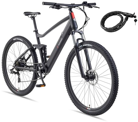 TELEFUNKEN MTB E-Bike 29 Zoll Fully Pedelec mit Scheibenbremsen | 489,6Wh Li-Ion-Akku | 40Nm Heckmotor | 7-Gang Shimano Kettenschaltung | E-Fahrrad mit 110km Reichweite | inkl. Fahrradschloss