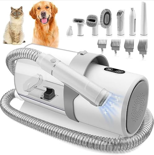 Kit de toilettage pour chien avec aspirateur, tondeuse pour chat, aspiration 99 % des poils d'animaux, kit de toilettage professionnel pour animaux de compagnie avec 7 outils éprouvés pour le