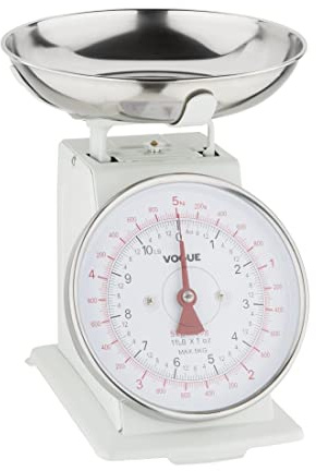 Vogue Large White Kitchen Scale with Bowl 5kg F172 | Clear, easy-to-read markings speed up food prep, while a time-saving wipe-clean design helps maintain workplace hygiene.