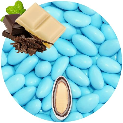 EinsSein Confetti di Cioccolato Azzurro 500g Ripieni con Mandorle | 80 pezzo per Matrimonio Battesimo Comunione Cresima e Laurea Confettata | Decorazioni Bomboniere