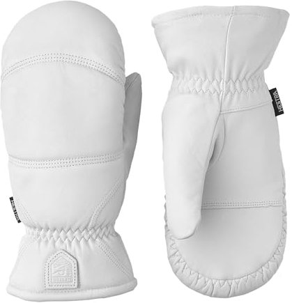 Hestra Unisex Leather Box Mitt, Leather Winter Ski Mittens for Alpine Skiing & Cold Winter Weather, Off White, 9