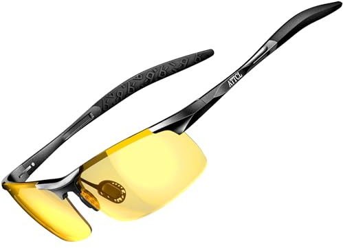ATTCL Polarized Night Driving Glasses: UV400 Anti Glare Night Vision Glasses Lightweight AL-MG Yellow Tinted Sunglasses for Mens