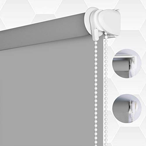 SMONTER 100% Blackout Waterproof Fabric Window Roller Shades Blind, Thermal Insulated,UV Protection,for Bedrooms,Living Room,Bathroom,The Office, Easy to Install 51CM W x 200CM L(Grey)