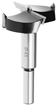 sourcing map Forstner Bohrer 45mm, Hartmetall Holzlochsäge Schneckenöffner, Holzbearbeitungsscharnier Lochbohren Bohrung Bit (Black, Silber)