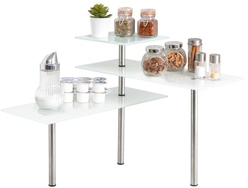 bremermann Glas-Eckregal, Küchenregal, aus Glas und rostfreiem Edelstahl (Weiß)