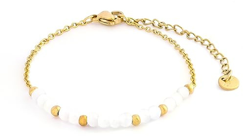 Selfmade Jewelry Armkettchen mit weißen Perlen Damen Gold Stainless Steel Edelstahl Armschmuck Filigran Zart Inkl. Schmuckbox