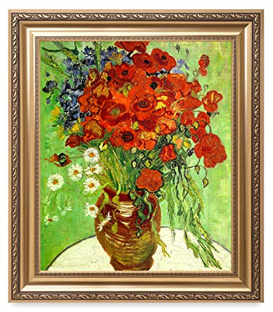 DECORARTS - Red Poppies and Daisies - Vincent Van Gogh. Giclee Print on Canvas with matching Golden-relief Framed Wall Art. Picture Size: 24x20 in, Framed Size: 30x26 in