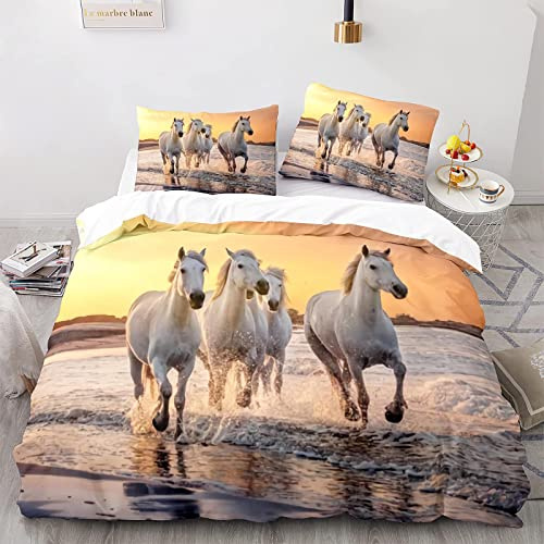 YSWFGE Housse de Couette Cheval 200x200 cm 2 Personnes Parure Lit 3 pièces Animal Literie 3D HD Impression Microfibre avec Fermeture éclair Hiver pour Enfant et Adolescent, 200x200cm