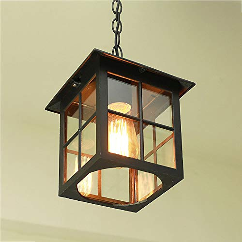 Mengjay Trade Rustic Outdoor Ceiling Light Vineyard Hammered Glass Lantern Waterproof IP54 Gazebo Chandelier Lamp for Exterior Entryway Porch Corridor Decor Pendant Droplight E27, Black