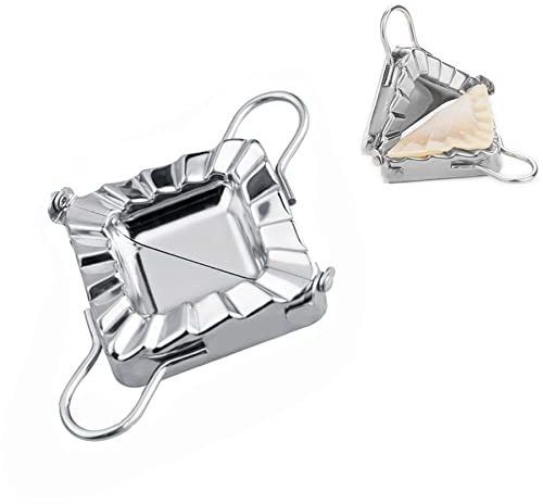 MGGi Triangle Shaped Ravioli Mold Pierogi Dumpling Maker, 3.7'' Stainless Steel Small Goya Empanada Press Mold, Mould Crimper, Wraper Dough Cutter - for Mini Pie Chinese Pastry, Silver
