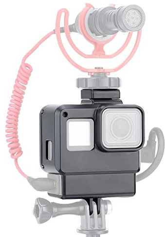 Andoer Étui Vlog pour caméra d'action Boîtier Vlogging Cadre de la cage avec sabot froid pour GoPro Hero 7 6 5 Noir pour microphone externe et adaptateur de microphone Pro de 3,5 mm