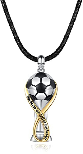 925 Sterling Silver Football Champions Necklace for Men Women Fans - 3D Soccer Ball Trophy Pendant Necklace The World Cup Commemorative Gift Jewelry for Boys Girls Football Lovers