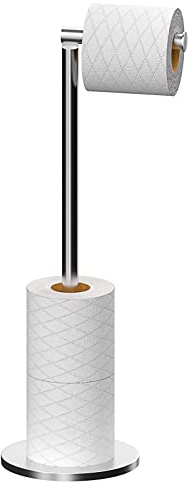 Toilet Roll Holder Free Standing Toilet Paper Holder Stand with Reserve, Stainless Steel Anti Rust Freestanding Toilet Tissue Roll Dispenser Holds 3-4 Paper Rolls, Bathroom Storage (Silver A)