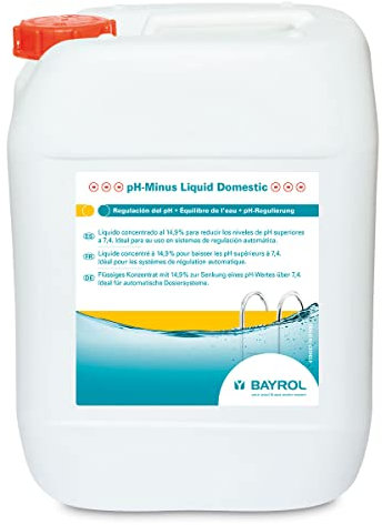 BAYROL pH-Minus Liquid Domestic 10 L - Flüssiges Konzentrat zur Senkung eines pH-Wertes über 7,4 - senkt den pH-Wert des Poolwassers - besonders hohe Reinheit