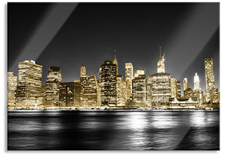 Pixxprint Glasbild, Wandbild aus Echtglas, Manhattan Skyline, 60x40 cm, inkl. Aufhängung und Abstandshalter
