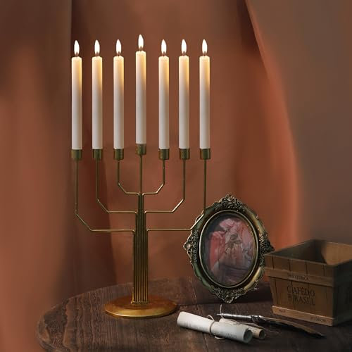AimtoHome 7 Zweige Israel Chanukka Menora Jerusalem Tempel jüdischer Kerzenhalter (36,3 cm, Gold)
