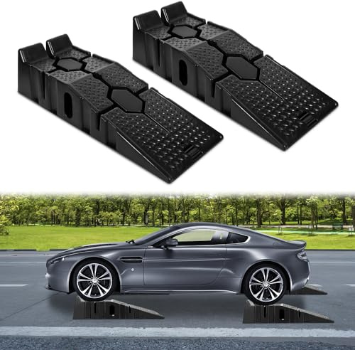 Cecaylie 2 rampas de plástico de 90 cm, rampa de carga pesada de hasta 2500 kg/2,5 T, rampa de acceso para coches, hasta 330 mm, rampa con protección contra sobrevuelo, para automóviles y caravanas