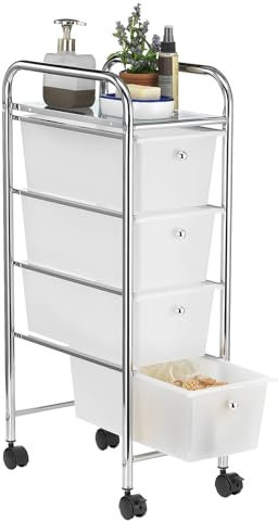 IDIMEX Badrollwagen GINA mit 4 Schubladen, Badezimmerwagen aus robustem Metallgestell, Aufbewahrungsewagen mit Ablageboden aus Metall