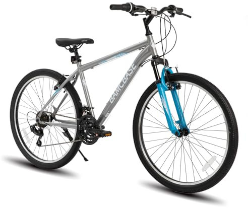 Hiland 27.5 Inch Mountain Bike, Mens Womens MTB with 21 Speeds, High-Tensile Steel Frame, V Brake, Hardtail Bicycle for Adults Grey