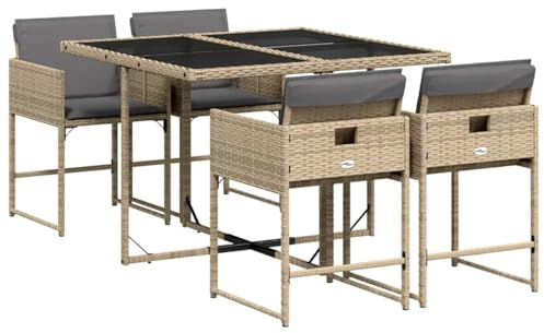 vidaXL Matgrupp för trädgården med dynor 5 delar mixbeige konstrotting