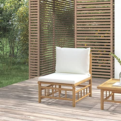 Rantry Garten-Mittelsofa mit Cremeweißen Kissen Bambus Sofa Gartensofa Modular Sofa Lounge Einzelsofa Loungesofa Möbel Gartenmöbel Gartensessel Garten Lounge