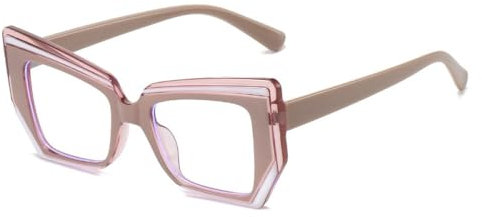 LVTFCO Beliebte unregelmäßige Cat-Eye-Brillengestelle für Damen, luxuriöse Farbbrillen, klare Brillengestelle für Damen, Pink Khaki, Einheitsgröße