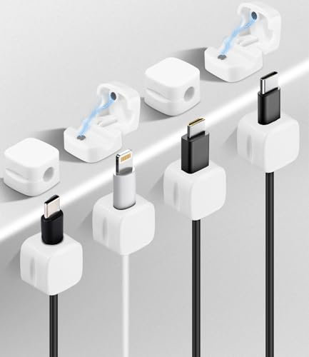 FAOKZE 8 Pezzi Ferma Cavi Adesivi,supporti magnetici, Organizer per la gestione dei cavi con clip, Cable Organizer Adatto per Cavi di Alimentazione Cavi Dati Cavi Mouse Cavi Accessori(Bianco)