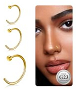 ESHIONER G23 Titan Fake Nasenpiercing Nasenring Septum Fake Nasen Piercing Hoop Set Knorpel Dünn Klein Helix Hypoallergen 18G 20G 6MM/8MM/10MM Gold 3PCS Fake Nase piercing Schmuck Damen