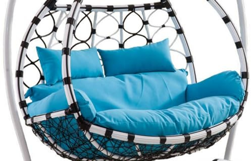 forestalk Thicken Hanging Chair Cushion Replacement Egg Chair Cushions Double, 2 Seater Wicker Rattan Swing Cushion For Outdoor Garden, Waterproof Hanging Hammock Chair Cushion(Color:Blue)