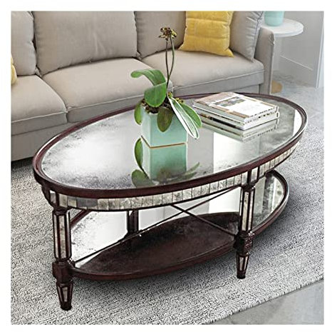 Konsolentische Satztische Ovale Couchtische fürs Wohnzimmer, 43,3/47,2/51,1 Zoll Couchtisch mit Spiegelplatte und offenem Regal, Vintage-Cocktailtisch Beistelltische Säulentische (Farbe: Gold, Größe