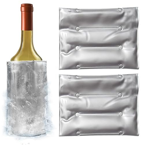 2 Pcs Wine Cooler Sleeve, Flexible Bottle Cooler Cover, Reusable Bottle Cooler Cover, Insulated Grey Gel Cooler Sleeves Silver Finish Grey Gel Bottle Cooler for Beer, Champagne, Drink (13.3 x 7 in)