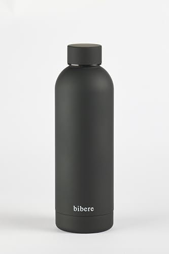 bibere Edelstahl Trinkflasche 500ml, Thermosflasche, isolierte Wasserflasche, auslaufsichere Isolierflasche, doppelwandig - für Kalte und Warme Getränke (Schwarz)