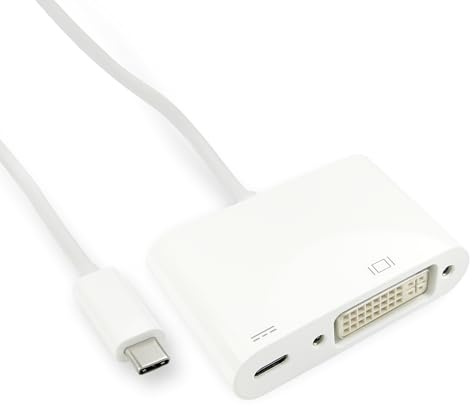 rhinocables 15cm USB-C to DVI Adapter with Power Delivery – Connect Laptops, MacBooks & Tablets to Legacy DVI Monitors, Projectors & Screens | Charge While in Use – Compact Cable for Office & Home